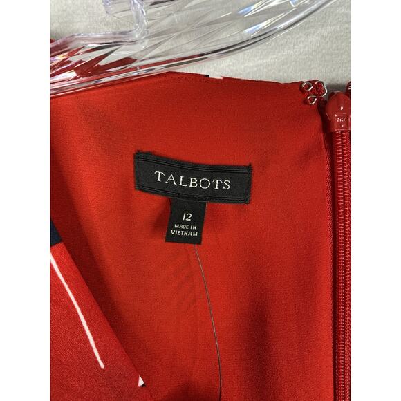 NWT Talbots Dress Sz 12 Red Beach Umbrellas Martini V Neck Lined Sheath NWT - Picture 3 of 11
